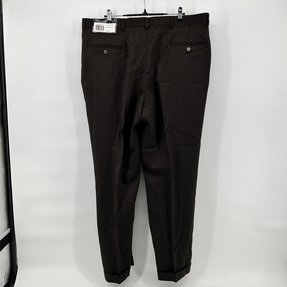 Tommy Hilfiger Traveler Pants 38x30 100% Wool Dress Brown Pleated NWT - Picture 7 of 8
